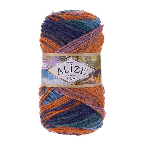 500g Strick-Garn ALIZE BURCUM Batik Strick-Wolle Handstrickgarn, Farbe wählbar, Farbe:7919 blau orange lila von ALIZE BURCUM