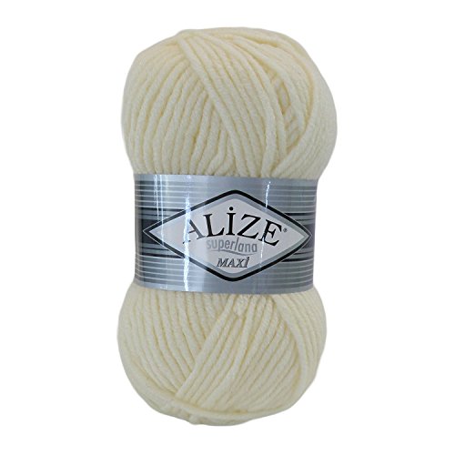 Strickgarn Strickwolle Alize Superlana Maxi 100g 25% Wolle Wintergarn Winterwolle, 50 Farben, Farbe:01 cream Strickgarn Strickwolle Alize Superlana Maxi 100g 25% Wolle Wintergarn Winterwolle, 50 Farben, Farbe:01 cream von maDDma