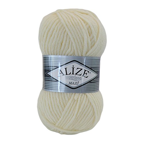 100g Strickgarn Strickwolle Alize Superlana Maxi 25% Wolle, 100g, Farbwahl, Farbe:01 cream von maDDma Alize Superlana Maxi