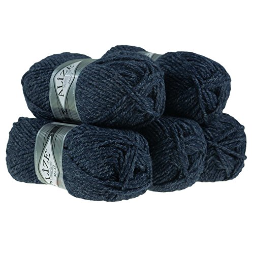 500g Strickgarn Strickwolle Alize Superlana Maxi 25% Wolle, Farbwahl, Farbe:805 navyblau meliert von maDDma Alize Superlana Maxi