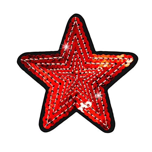 1 Pailletten Aufbügler Aufnäher Stern 70mm Pailettenstern Farbauswahl, Farbe:rot von maDDma