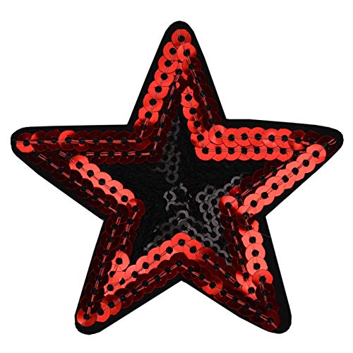 1 Pailletten Aufbügler Stern Aufnäher Pailettenstern Applikation Patches Variantenwahl, Größe:75 mm, Farbe:rot-schwarz von maDDma