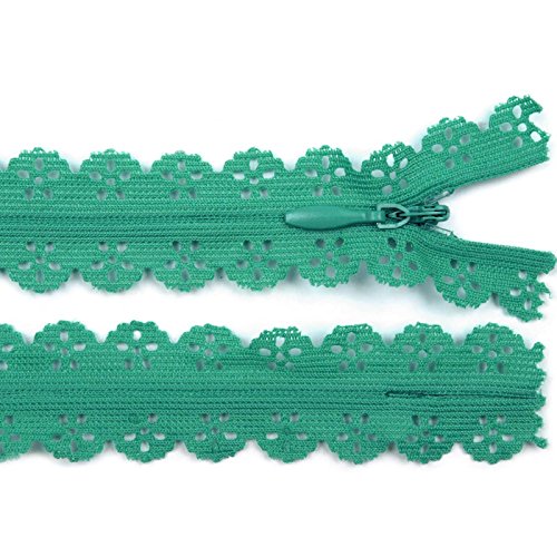 1 Spitzenreißverschluss, dekorativer Reißverschluss, 20cm, bitte Farbe wählen, Farbe:grün von maDDma