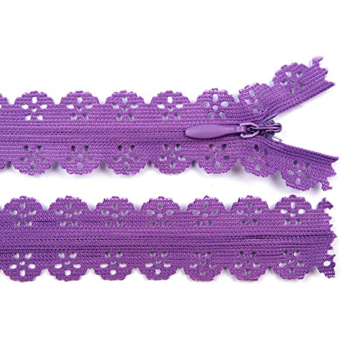 1 Spitzenreißverschluss, dekorativer Reißverschluss, 20cm, bitte Farbe wählen, Farbe:lila 1 Spitzenreißverschluss, dekorativer Reißverschluss, 20cm, bitte Farbe wählen, Farbe:lila von maDDma