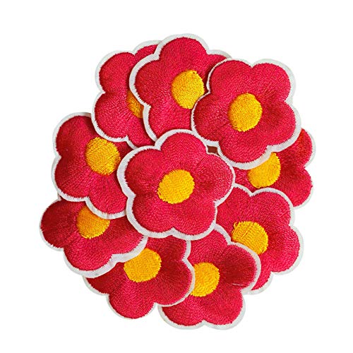 10 Aufbügler Blüte Blume ca. 3cm Applikation Aufnäher Bügelbild Flicken Patch, Farbe:rot von maDDma