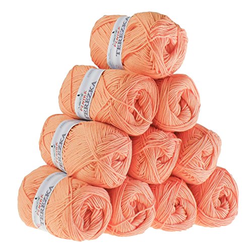 10 x 50g Strickgarn TEREZKA 100% Baumwolle Baumwollgarn Häkelgarn, Farbe:koralle von maDDma