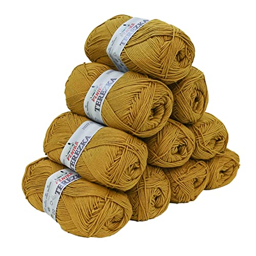 10 x 50g Strickgarn TEREZKA 100% Baumwolle Baumwollgarn Häkelgarn, Farbe:senfgelb von maDDma