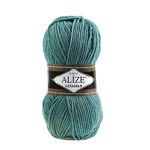 ALIZE Lanagold 100g 49% Wolle Strickgarn Winterwolle Schurwolle Farbwahl, Farbe:dunkelgrau-türkis von maDDma