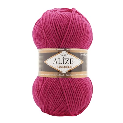ALIZE Lanagold 100g 49% Wolle Strickgarn Winterwolle Schurwolle Farbwahl, Farbe:erdbeerrot von maDDma