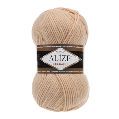 ALIZE Lanagold 100g 49% Wolle Strickgarn Winterwolle Schurwolle Farbwahl, Farbe:pfirsichcreme von maDDma