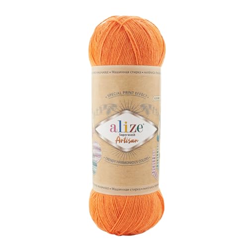 100g Sockenwolle Alize Superwash Artisan 75% Wolle Strickwolle Häkelgarn Farbwahl, Farbe:336 orange von maDDma