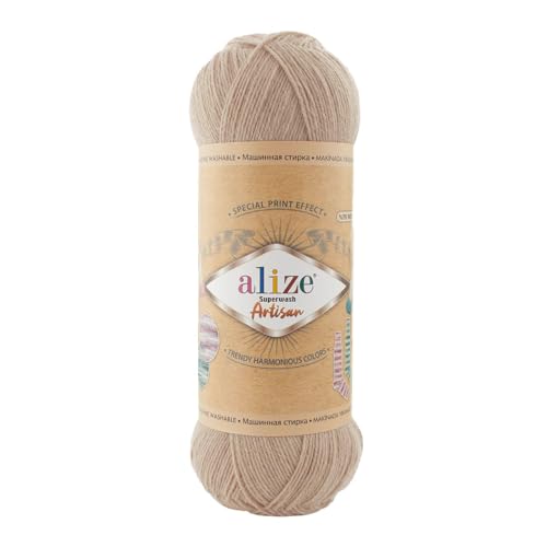 100g Sockenwolle Alize Superwash Artisan 75% Wolle Strickwolle Häkelgarn Farbwahl, Farbe:431 biskuit von maDDma