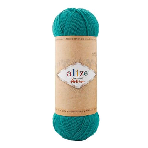 100g Sockenwolle Alize Superwash Artisan 75% Wolle Strickwolle Häkelgarn Farbwahl, Farbe:507 türkisgrün von maDDma