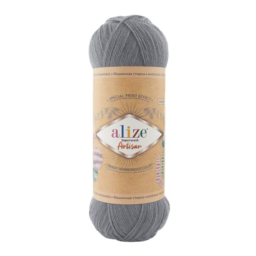 100g Sockenwolle Alize Superwash Artisan 75% Wolle Strickwolle Häkelgarn Farbwahl, Farbe:836 platingrau von maDDma