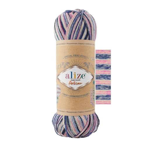 100g Sockenwolle Alize Superwash Artisan 75% Wolle Strickwolle Häkelgarn Farbwahl, Farbe:9004 Late Night von maDDma