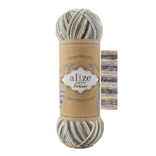 100g Sockenwolle Alize Superwash Artisan 75% Wolle Strickwolle Häkelgarn Farbwahl, Farbe:9005 Schattenmond von maDDma