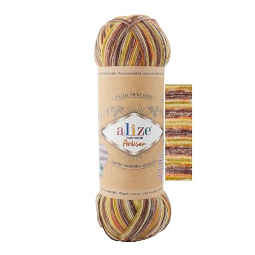 100g Sockenwolle Alize Superwash Artisan 75% Wolle Strickwolle Häkelgarn Farbwahl, Farbe:9006 Herbstlaub von maDDma