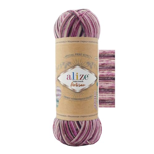 100g Sockenwolle Alize Superwash Artisan 75% Wolle Strickwolle Häkelgarn Farbwahl, Farbe:9011 Rosenblüten von maDDma