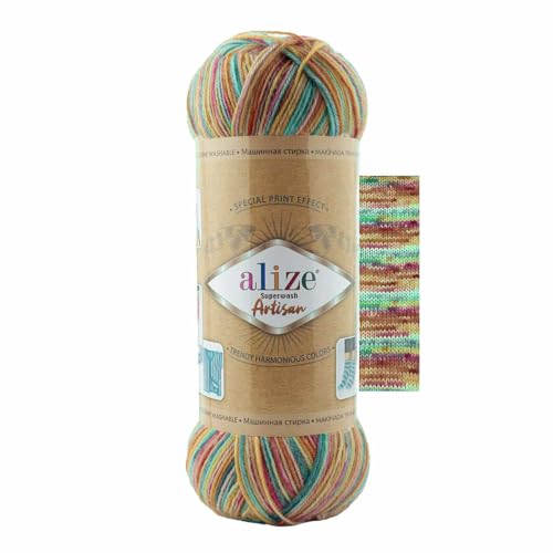 100g Sockenwolle Alize Superwash Artisan 75% Wolle Strickwolle Häkelgarn Farbwahl, Farbe:9012 Konfetti von maDDma