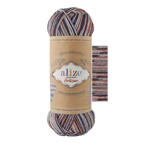 100g Sockenwolle Alize Superwash Artisan 75% Wolle Strickwolle Häkelgarn Farbwahl, Farbe:9013 Gentleman von maDDma
