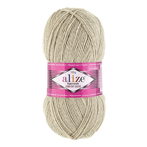 100g Sockenwolle Superwash Comfort 4-fädig Schurwolle Sockengarn Farbauswahl, Farbe:152 hellbeige meliert von maDDma