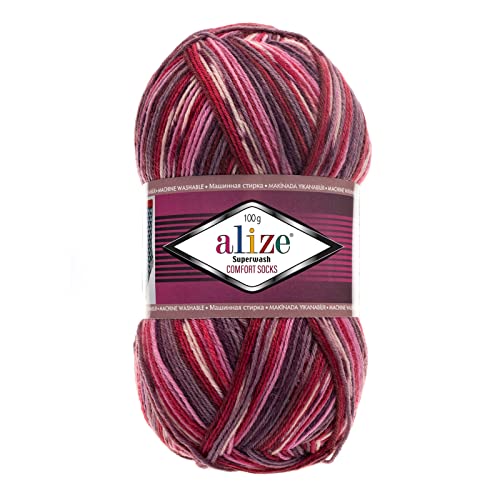 100g Sockenwolle Superwash Comfort 4-fädig Schurwolle Sockengarn Farbauswahl, Farbe:2698 rosa violett rot von maDDma