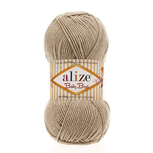 100g Strickgarn ALIZE Baby Best uni Babywolle Wolle Antipilling, freie Farbwahl, Farbe:256 beige von maDDma