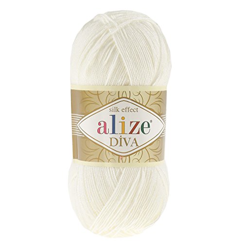 100g Strickgarn ALIZE DIVA Sommerwolle Häkelgarn Wolle Sommer Stricken Häkeln, Farbe:450 perlweiß von maDDma