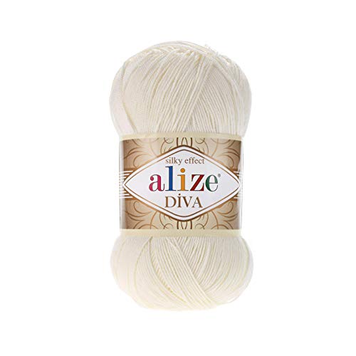 100g Strickgarn ALIZE DIVA Sommerwolle Häkelgarn Wolle Sommer Stricken Häkeln, Farbe:62 creme von maDDma