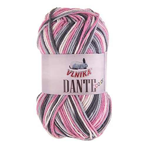 100g Strickgarn Dante Uni und Color Häkelgarn Handstrickgarn Wolle Farbwahl, Farbe:1004 weiß-rosa-grau von maDDma