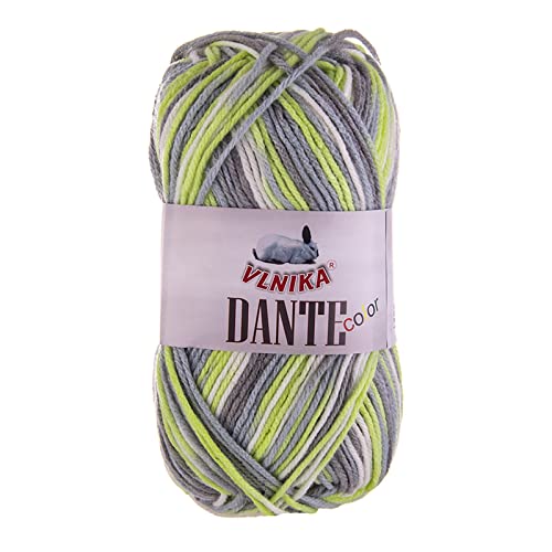100g Strickgarn Dante Uni und Color Häkelgarn Handstrickgarn Wolle Farbwahl, Farbe:1005 weiß-limette-grau von maDDma