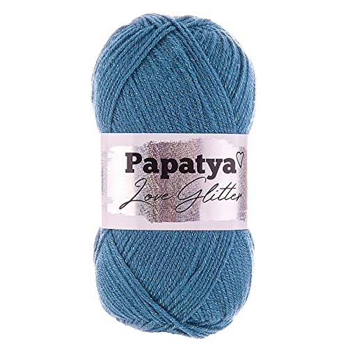 100g Strickgarn Papatya Love Glitter Wolle Häkelgarn Glitzerwolle Farbwahl, Farbe:5680 jeansblau von maDDma