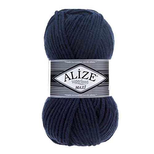 Strickgarn Strickwolle Alize Superlana Maxi 100g 25% Wolle Wintergarn Winterwolle, 50 Farben, Farbe:58 marineblau Strickgarn Strickwolle Alize Superlana Maxi 100g 25% Wolle Wintergarn Winterwolle, 50 Farben, Farbe:58 marineblau von maDDma