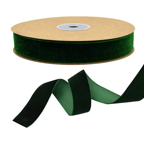 10m Samt-Band 25mm breit Dekoband Zierband Stoffband Geschenkband Borte Farbwahl, Farbe:dunkelgrün von maDDma