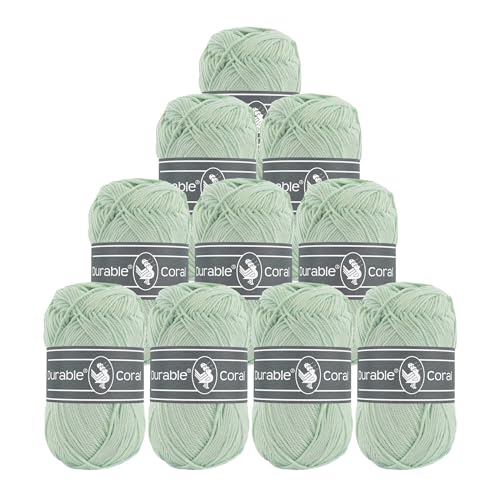 10x50g Strickgarn Häkelgarn Durable Coral Uni 90 Farben Baumwollgarn Sommergarn Farbwahl, Farbe:2137 blassgrün 10x50g Strickgarn Häkelgarn Durable Coral Uni 90 Farben Baumwollgarn Sommergarn Farbwahl, Farbe:2137 blassgrün von maDDma