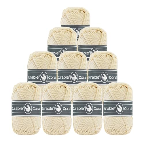 10x50g Strickgarn Häkelgarn Durable Coral Uni 90 Farben Baumwollgarn Sommergarn Farbwahl, Farbe:2172 creme 10x50g Strickgarn Häkelgarn Durable Coral Uni 90 Farben Baumwollgarn Sommergarn Farbwahl, Farbe:2172 creme von maDDma