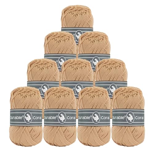 10x50g Strickgarn Häkelgarn Durable Coral Uni 90 Farben Baumwollgarn Sommergarn Farbwahl, Farbe:2208 sand von maDDma