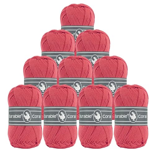 10x50g Strickgarn Häkelgarn Durable Coral Uni 90 Farben Baumwollgarn Sommergarn Farbwahl, Farbe:221 himbeerrot 10x50g Strickgarn Häkelgarn Durable Coral Uni 90 Farben Baumwollgarn Sommergarn Farbwahl, Farbe:221 himbeerrot von maDDma