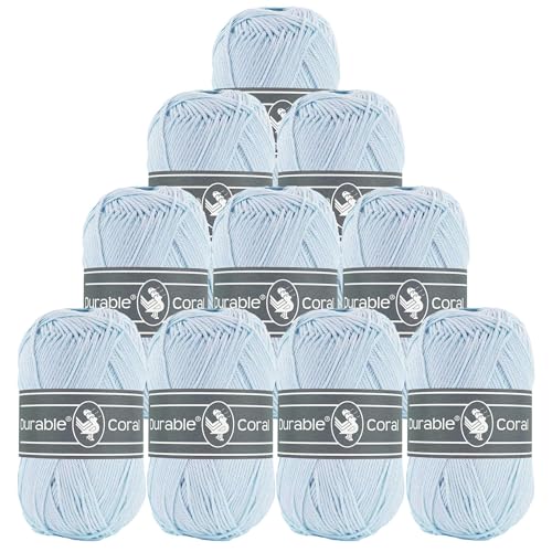 10x50g Strickgarn Häkelgarn Durable Coral Uni 90 Farben Baumwollgarn Sommergarn Farbwahl, Farbe:282 babyblau 10x50g Strickgarn Häkelgarn Durable Coral Uni 90 Farben Baumwollgarn Sommergarn Farbwahl, Farbe:282 babyblau von maDDma