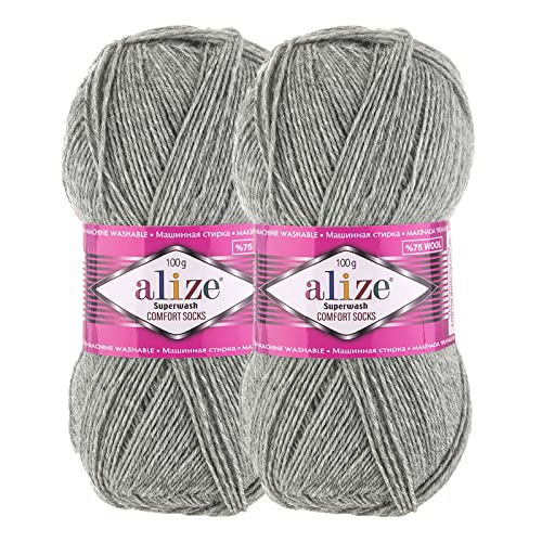 2 x 100g Sockenwolle Superwash Comfort 4-fädig Schurwolle Sockengarn Farbauswahl, Farbe:21 hellgrau meliert 2 x 100g Sockenwolle Superwash Comfort 4-fädig Schurwolle Sockengarn Farbauswahl, Farbe:21 hellgrau meliert von maDDma