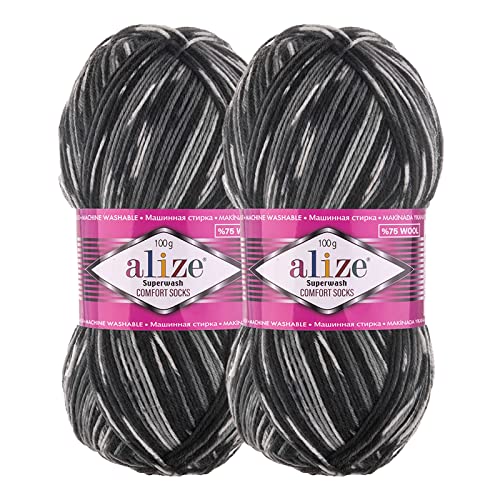 2 x 100g Sockenwolle Superwash Comfort 4-fädig Schurwolle Sockengarn Farbauswahl, Farbe:2695 anthrazit grau creme 2 x 100g Sockenwolle Superwash Comfort 4-fädig Schurwolle Sockengarn Farbauswahl, Farbe:2695 anthrazit grau creme von maDDma