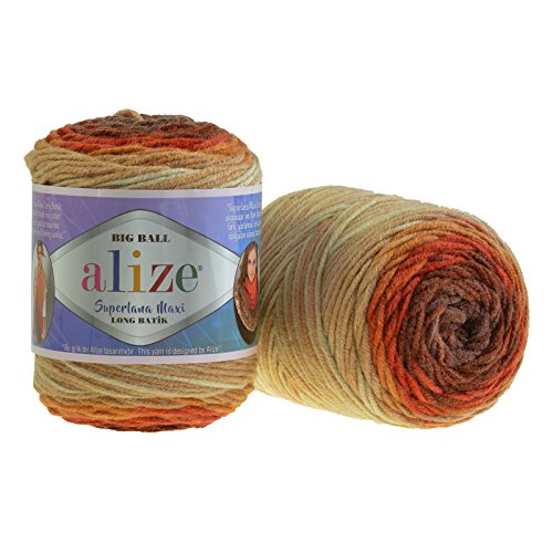 250g Strickgarn ALIZE Superlana Maxi Long Batik, 25% Wolle, Farbwahl multicolor, Farbe:6771 von maDDma