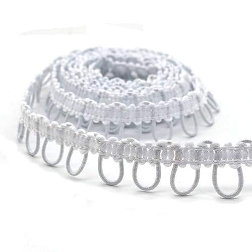 2m Schlingenband Gummi Ösen-Band Schlingen-Borte m. elastischen Ösen für Knöpfe 15mm, Größe:B 15mm Öse 10mm, Farbe:weiß von maDDma