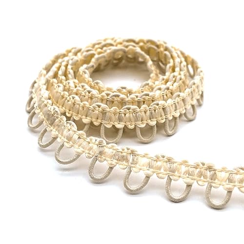 2m Schlingenband Gummi Ösen-Band Schlingen-Borte m. elastischen Ösen für Knöpfe 15mm, Größe:B 15mm Öse 8mm, Farbe:beige von maDDma