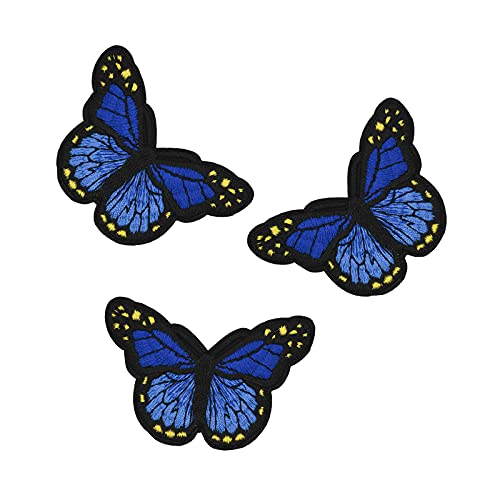3 Schmetterling Aufbügler bestickt, Aufnäher, Zier-Applikation, Patch Farb-/Größenwahl, Größe:46 x 78 mm | dunkelblau von maDDma