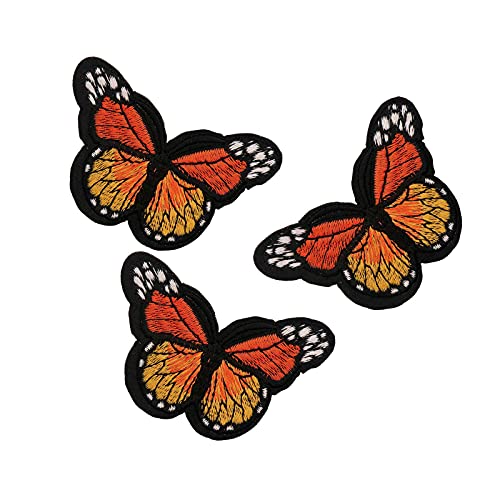 3 Schmetterling Aufbügler bestickt, Aufnäher, Zier-Applikation, Patch Farb-/Größenwahl, Größe:46 x 78 mm | dunkelorange von maDDma