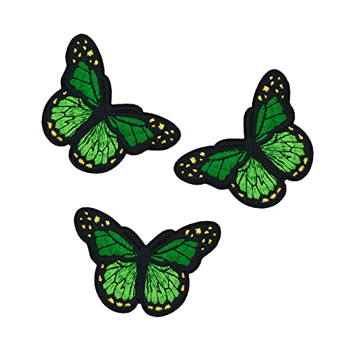 3 Schmetterling Aufbügler bestickt, Aufnäher, Zier-Applikation, Patch Farb-/Größenwahl, Größe:46 x 78 mm | grün von maDDma