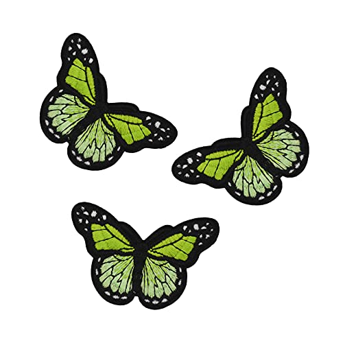 3 Schmetterling Aufbügler bestickt, Aufnäher, Zier-Applikation, Patch Farb-/Größenwahl, Größe:46 x 78 mm | limettengrün von maDDma