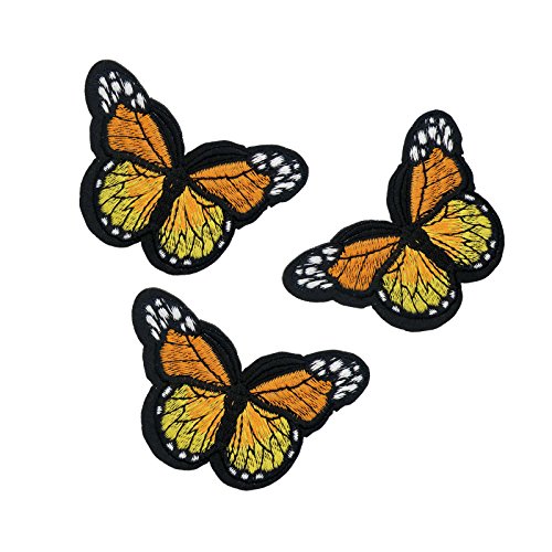 3 Schmetterling Aufbügler bestickt, Aufnäher, Zier-Applikation, Patch Farb-/Größenwahl, Größe:46 x 78 mm | orange von maDDma