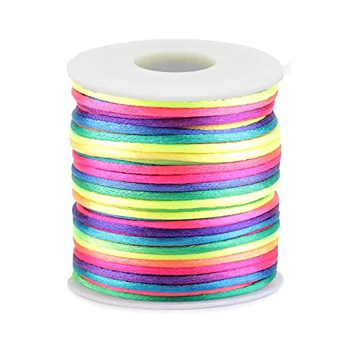 30m Satin-Schnur Kordel Flechtschnur Kumihimo 2mm, Farbwahl Multicolor Mehrfarbig, Farbe:Regenbogen von maDDma